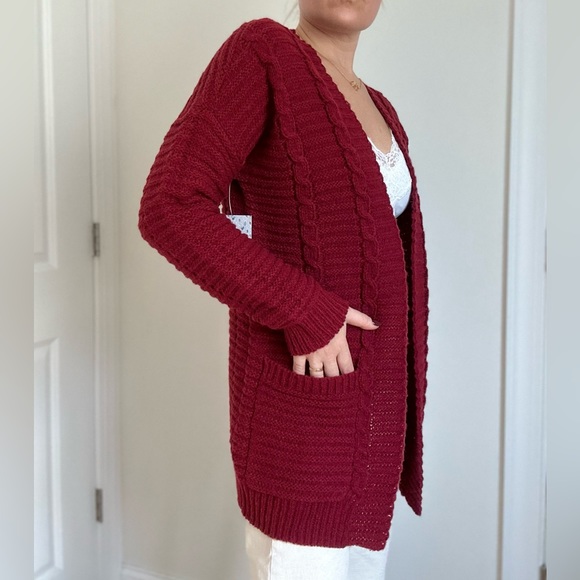 Cable Knit Pattern Open Front Cardigan With Pocket - Picture 4 of 10